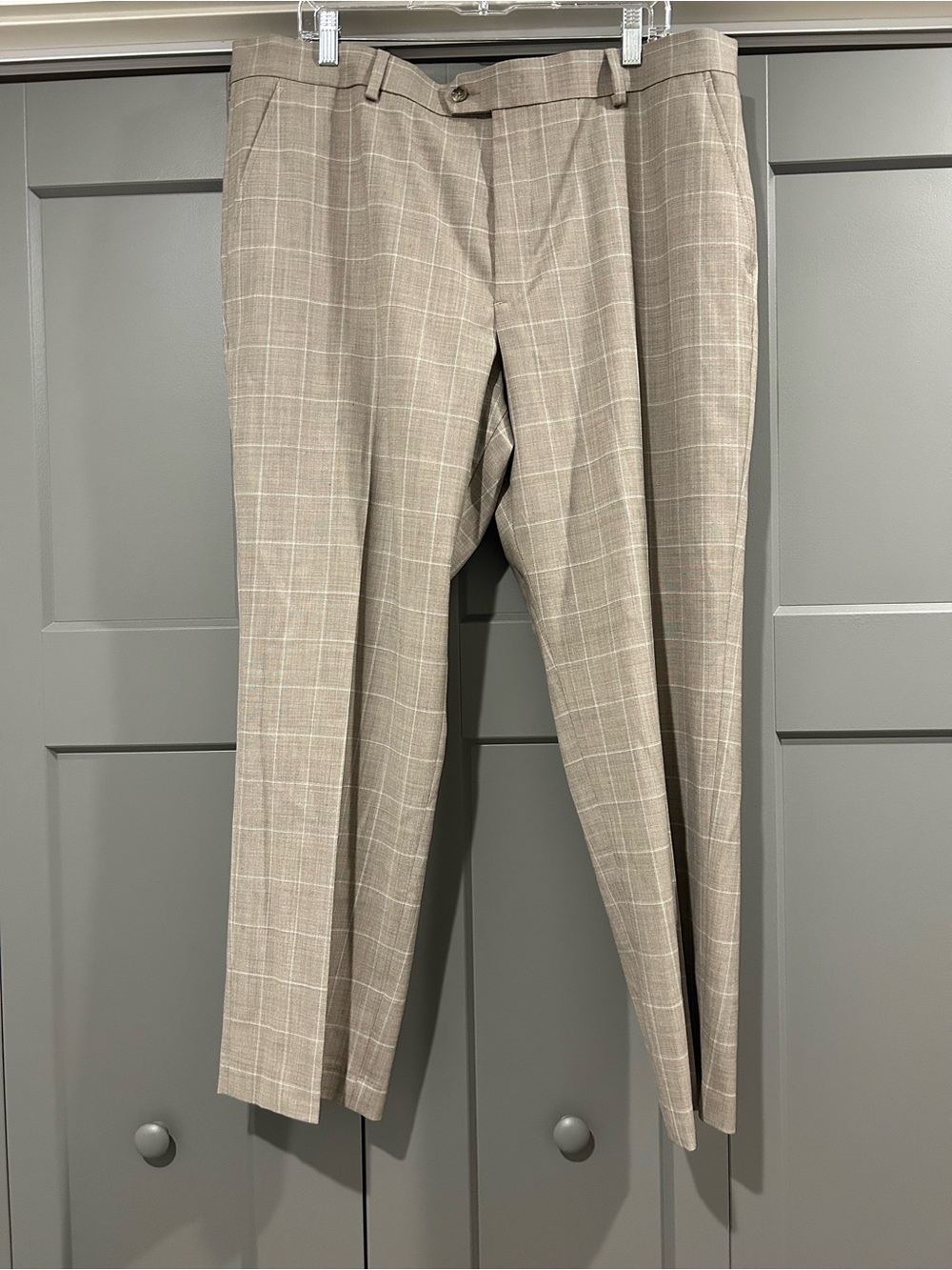 Stafford Men's Beige Plaid Dress Pants 40x29